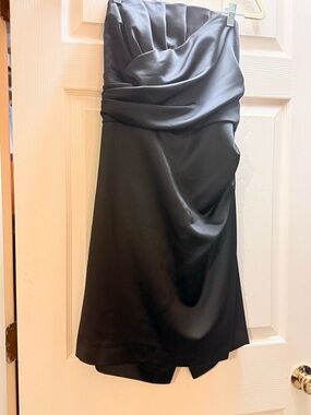 David's Bridal Black Satin Strapless Cocktail Mini Dress